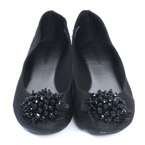 KELLY & KATIE NWOB Black Suede Beaded Pom Pom Ballet Flats Women’s Size 8M